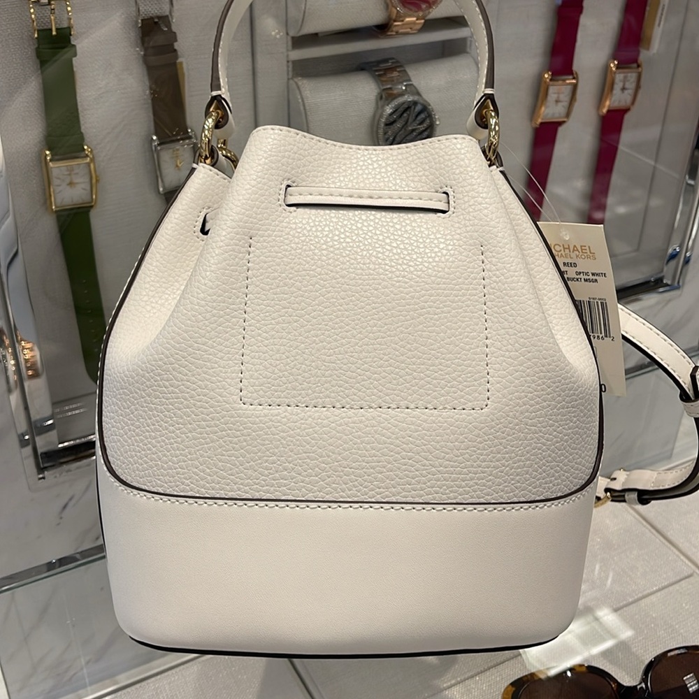 MICHAEL KORS 
Reed Medium Pebbled Leather Bucket Bag Satchel Crossbody Handbag - Picture 8 of 16